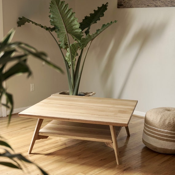 Square Scandinavian Coffee Table With Shelf Etsy UK
