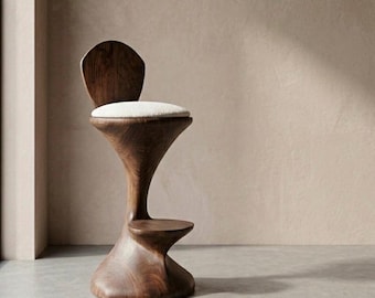Sculptural Counter Stool | Modern Handmade Wood Bar Stool | Artistic Minimalist Seating | Custom Luxury Furniture