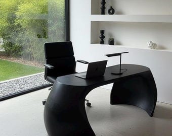 Sculptural Solid Wood Executive Desk, Modern Nunya Design