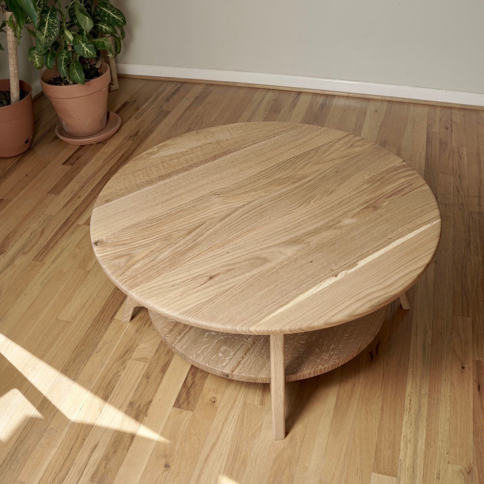 Circular Coffee Table With Shelf Etsy