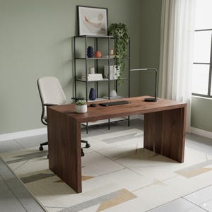 Custom Solid Wood Waterfall Desk | Modern Minimalist Office Desk
