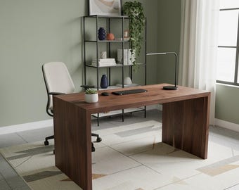 Custom Solid Wood Waterfall Desk | Modern Minimalist Office Desk