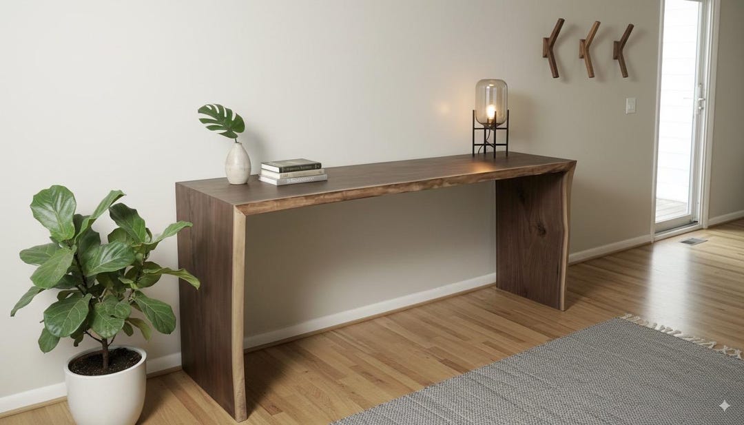 Walnut Live Edge Waterfall Console Table, Custom Sizes - Etsy