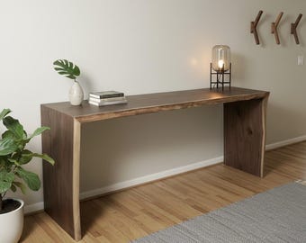 Walnut Live Edge Waterfall Console Table, Custom Sizes