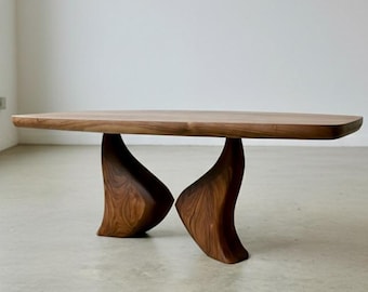 Handcrafted Walnut Coffee Table, Sculptural Pedestal Base
