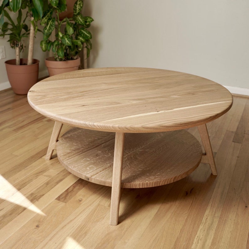 Circular Coffee Table with Shelf White oak