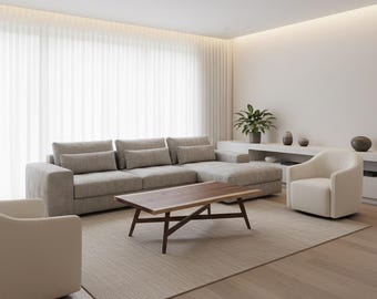 Natural Edge Walnut Slab Coffee Table, Rustic Scandinavian Style