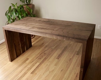 Solid Wood Waterfall Desk, Walnut, Oak