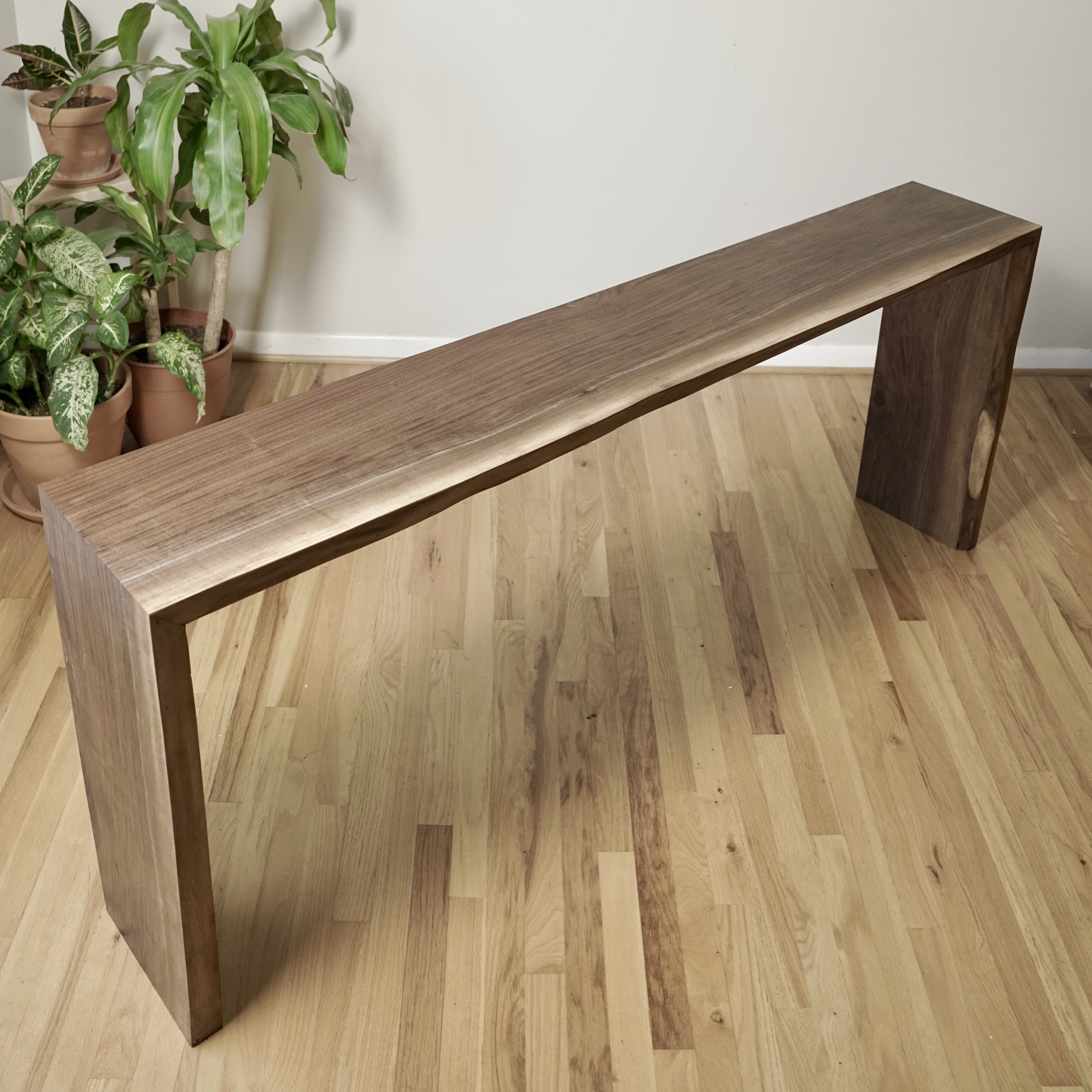 Walnut Live Edge Waterfall Console Table, Walnut Slab Table 