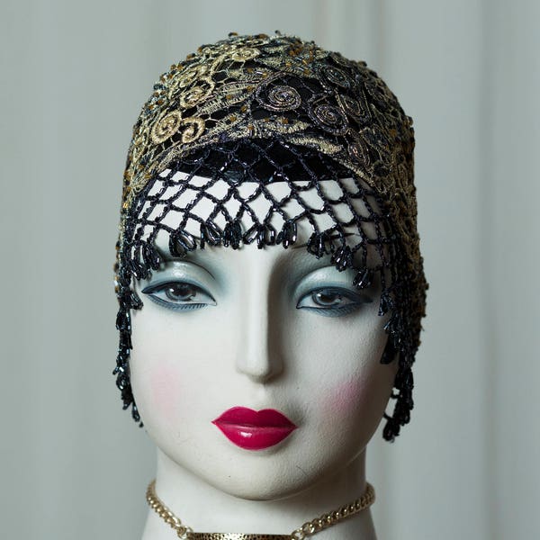 20s/20s "Gatsby" cap/cap/cloche in Roaring Twenties style, beautiful to Charleston Flapper outfit, headdress, classy, spectacular