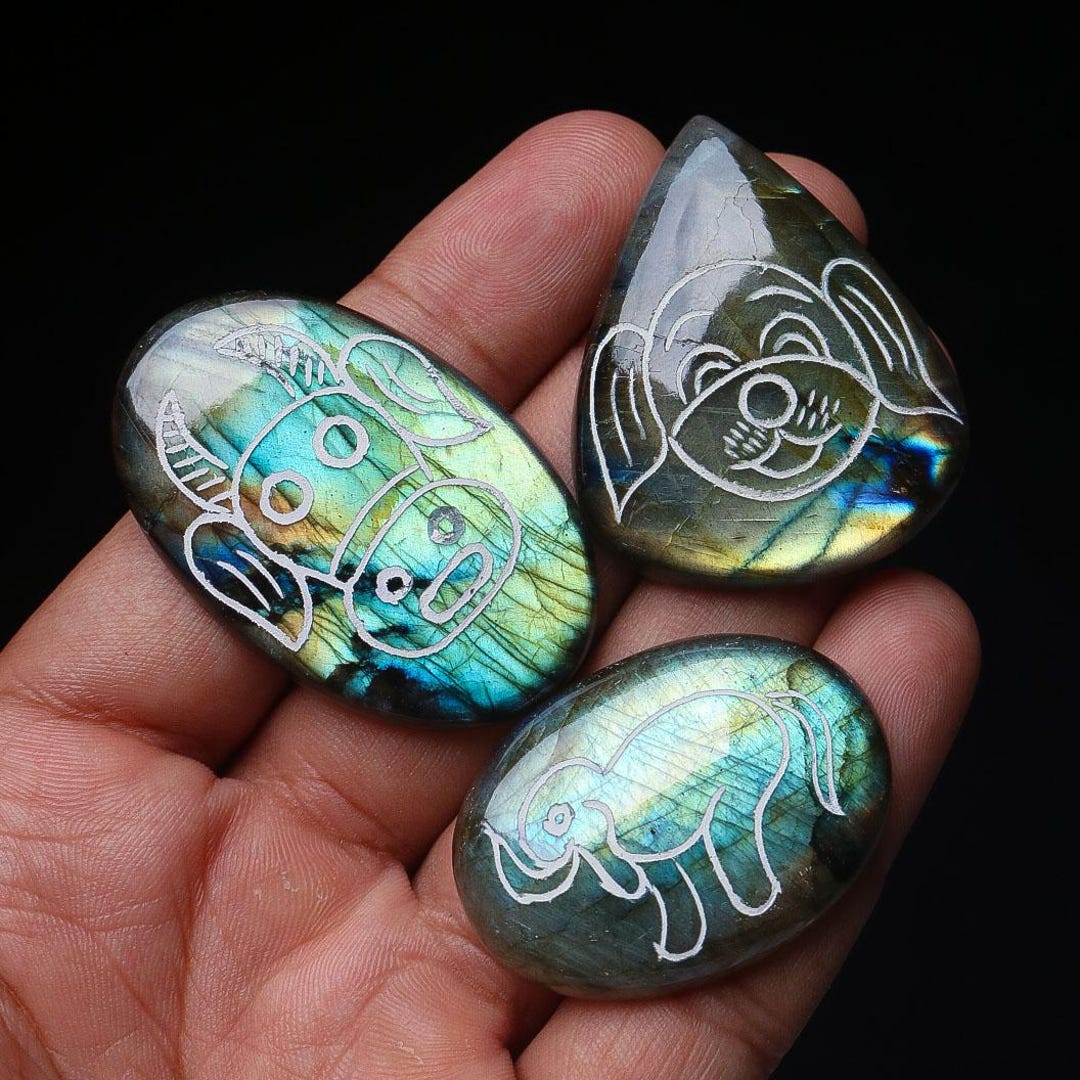 Multi Fire Animal Carved Work Labradorite 100% Natural Smooth Hand ...