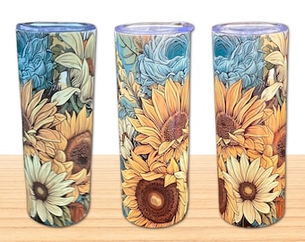 Floral Tumbler, Floral Tumbler, 20 Ounce, Tumbler with Straw, Skinny Tumbler Travel Cup, Gift for Her, 3d Tumbler