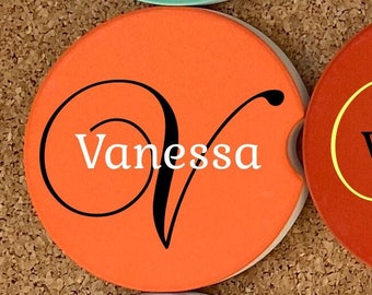 Personalized Single Initial & Name Monogram Car Coaster, Personalized Car Cup Holder Coaster, Custom Car Coaster, Personalized Gifts, Custom