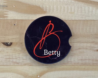 Personalized Monogram Car Coaster, Black Pattern, Personalized Car Cup Holder Coaster, Custom Car Coaster, Personalized Gifts, Custom, Bling