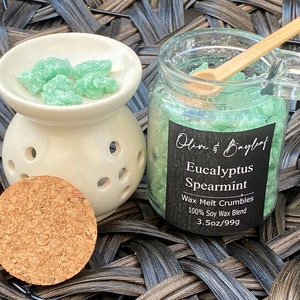 Wax Melt Crumbles & Tea light Wax Warmer Set, Coconut Wax, Soy Wax, Candle Melts, Scented, Strong Scent, 3.5 oz Glass Jar with Lid and Spoon