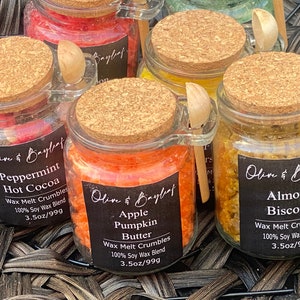 Wax Melt Crumbles, Coconut Wax, Soy Wax, Candle Melts, Scented Wax Melts, Wax Melt, Strong Scents, 3.5 oz Glass Jar with Lid and Spoon, Gift