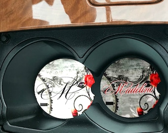 Personalized Single Initial & Name Monogram Car Coaster, Personalized Car Cup Holder Coaster, Custom Car Coaster, Personalized Gifts, Custom
