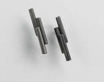 Small Staffa Stud Earrings Oxidised Finish - Sterling Silver Earrings from the Isle of Iona.