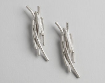 Curved Staffa Earrings - Sterling Silver Earrings from the Isle of Iona.