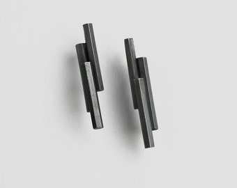 Staffa Stud Earrings Oxidised Finish - Sterling Silver Earrings from the Isle of Iona.