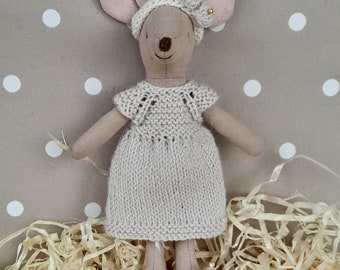 Maileg mouse mom(6 inches)dress with headband. Knitted toy dress. Maileg mom mouse clothes set.