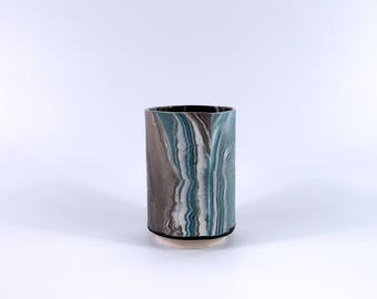 Handbuilt color porcelain patterned cup