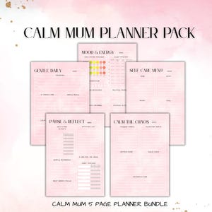 Calm Mum Planner Pack | 5 Printable Self-Care + Mood Tracker Sheets for Busy Moms | Stress Relief & Daily Routine Templates | A4 A5 PDF