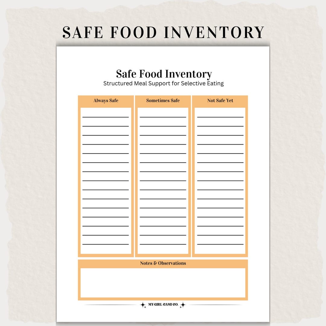 ARFID Safe Foods Inventory Printable | ARFID Meal Support Worksheet ...