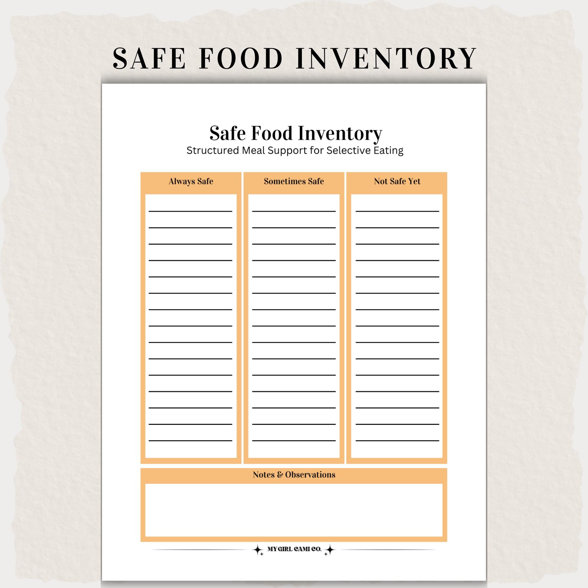 ARFID Safe Foods Inventory Printable | ARFID Meal Support Worksheet ...