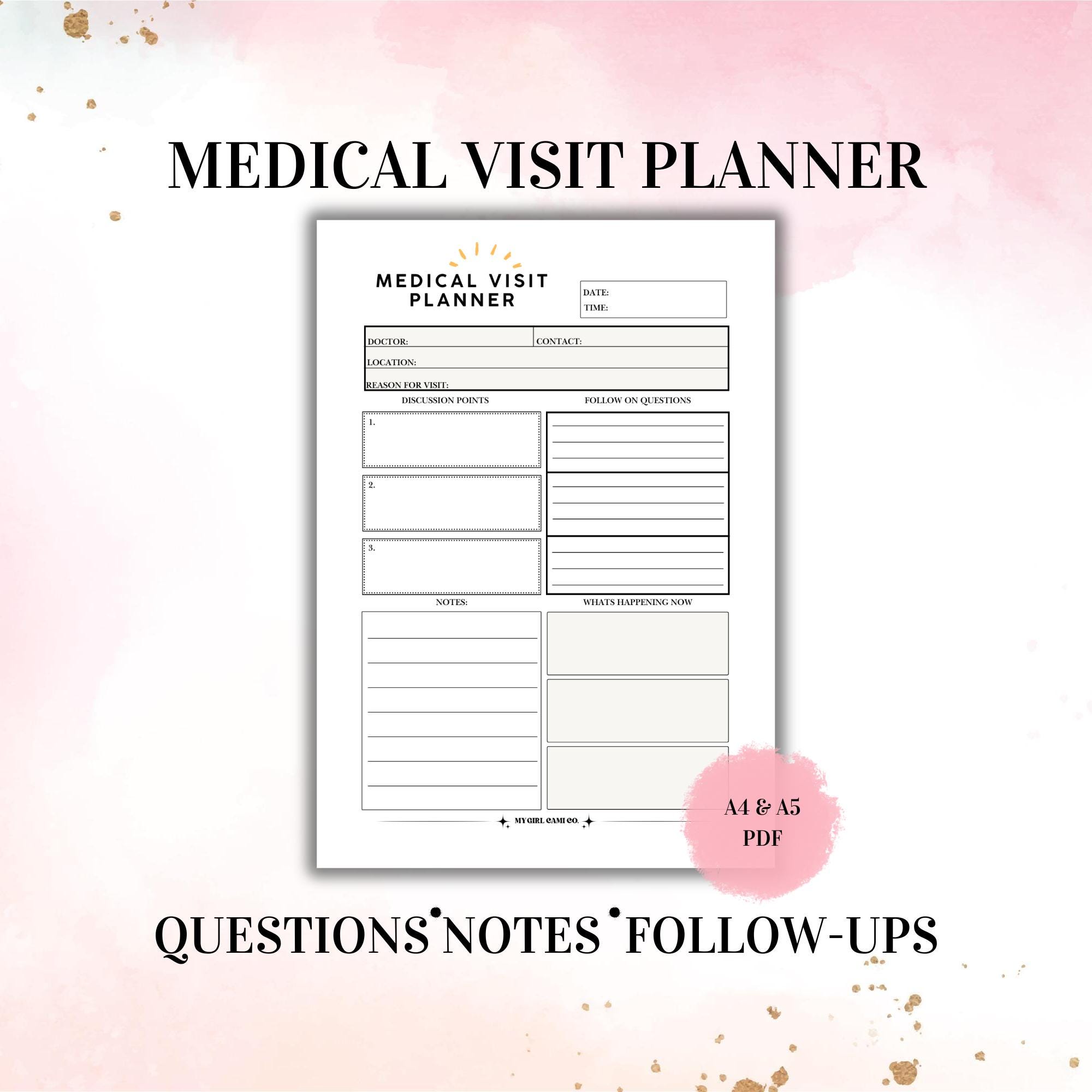 Medical Visit Planner Printable A4 & A5 | Doctor Appointment Organizer ...