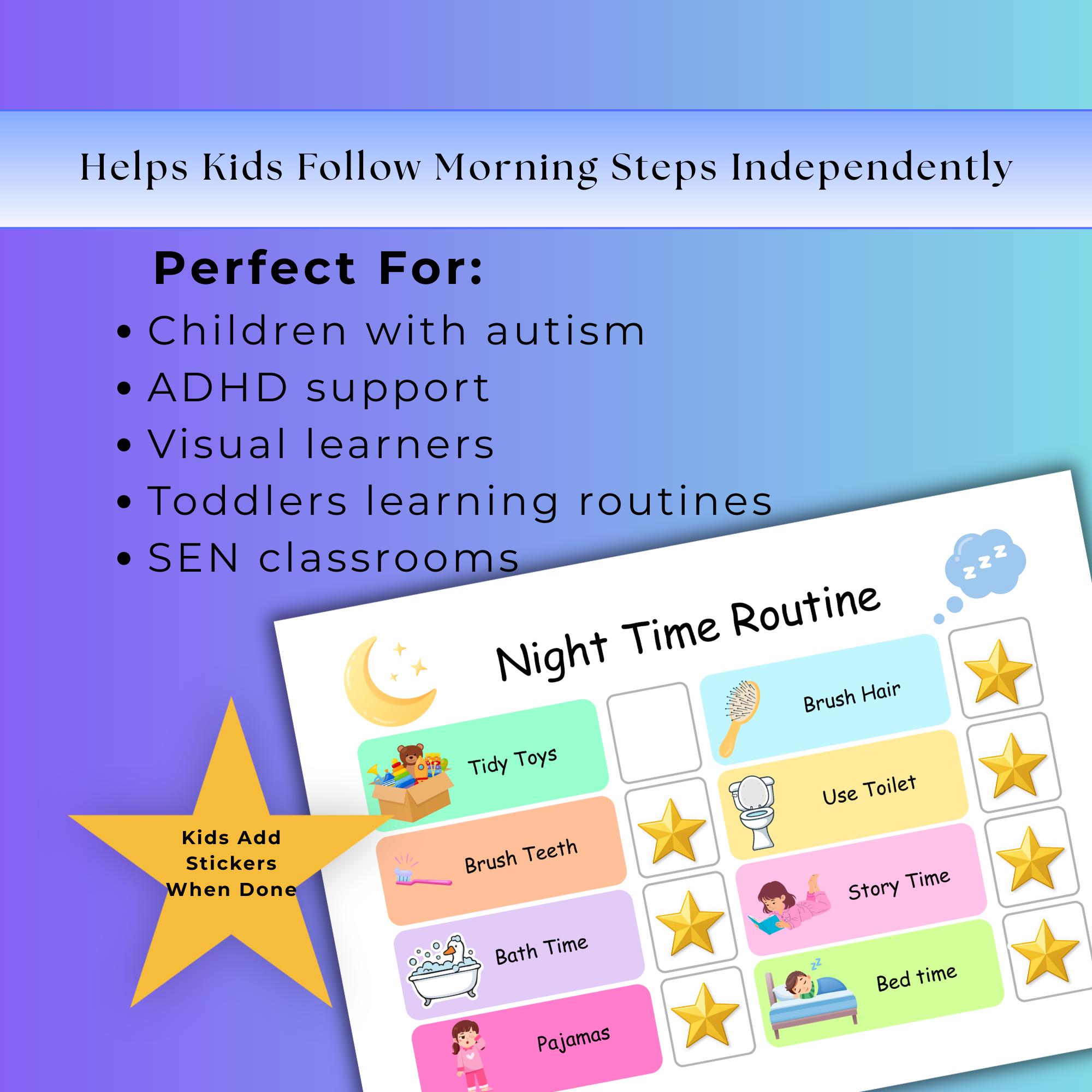 Night Time Routine Chart Printable | Kids Bedtime Routine Chart ...
