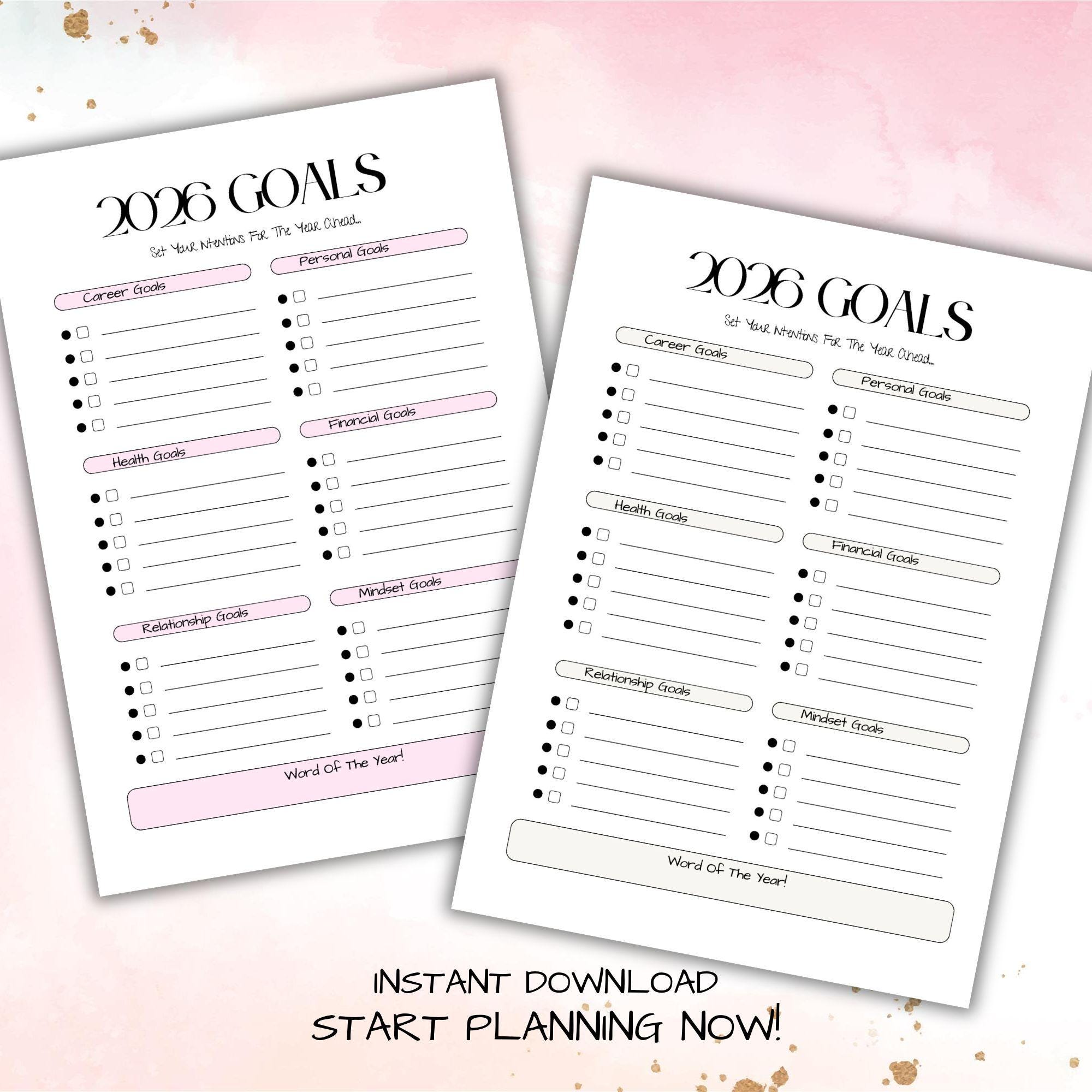 2026 Goals Planner Printable | Yearly Goal Setting Worksheet | Pink ...