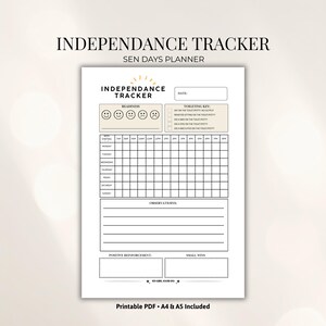 Independence Tracker printable PDF for special needs and autism families with toileting chart, readiness scale, weekly tracking grid and observation notes, A4 and A5 included.