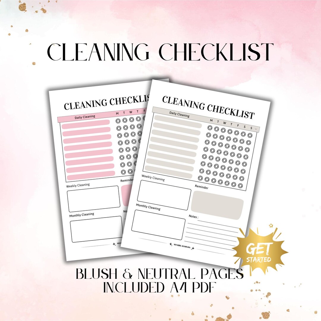 Cleaning Checklist Printable A4 | Blush Home Cleaning Planner | Daily ...
