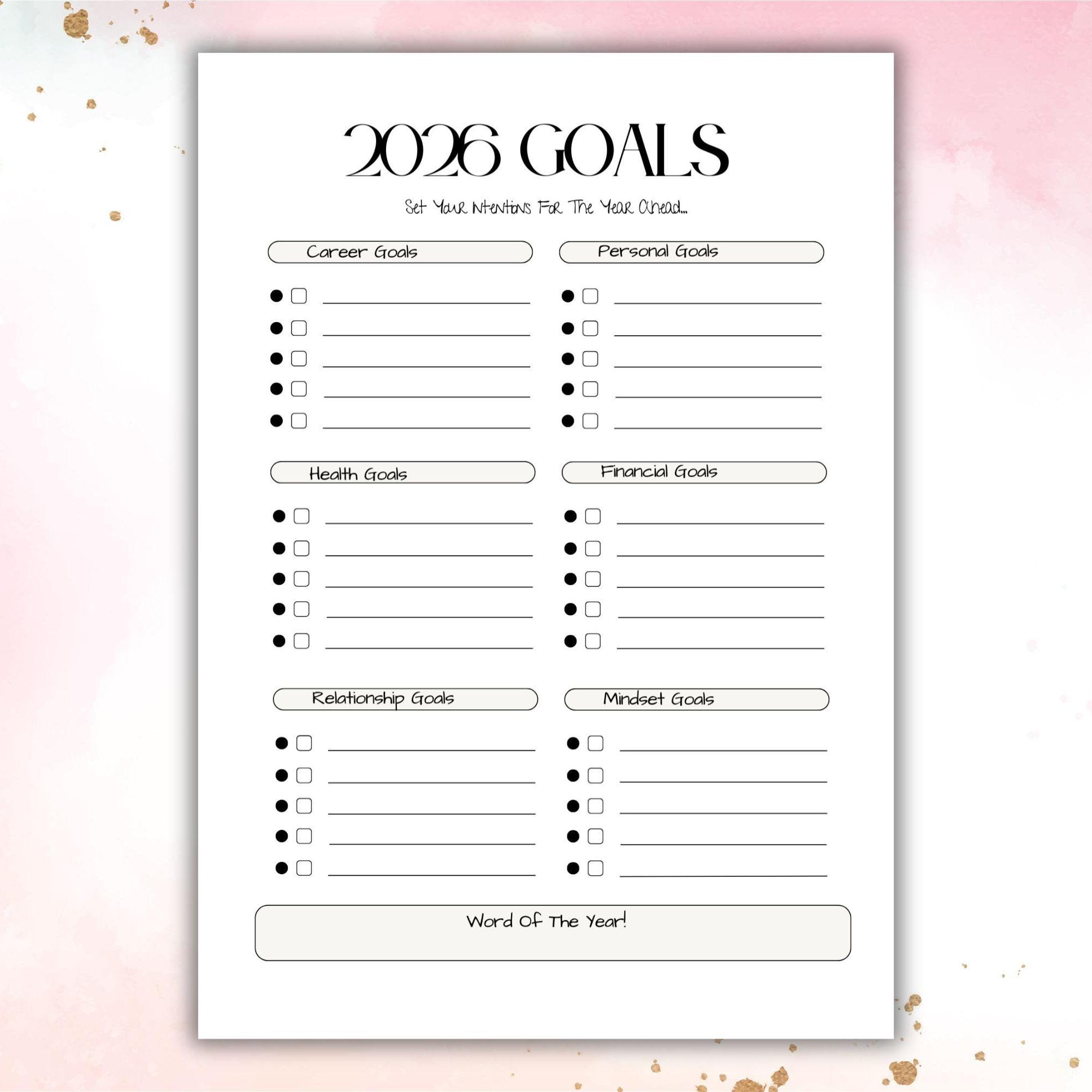 2026 Goals Planner Printable | Yearly Goal Setting Worksheet | Pink ...
