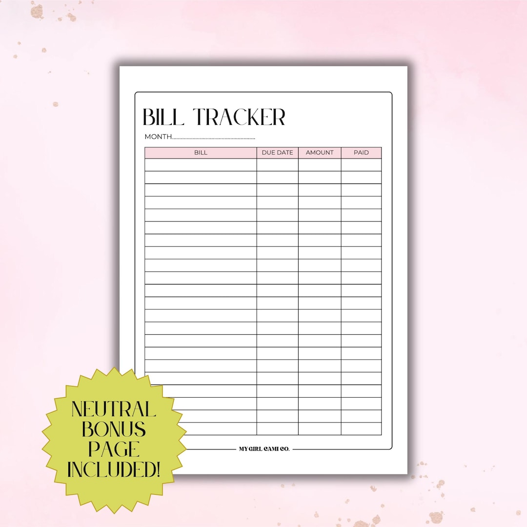 Monthly Bill Tracker Printable A4 | Budget Planner Page With Free ...
