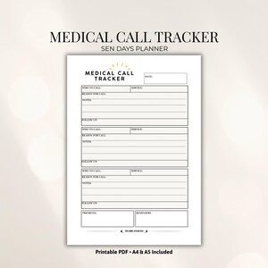 Medical Call Tracker printable PDF for special needs caregivers with sections for who to call, reason for call, notes, follow up, priorities and reminders, A4 and A5 included.