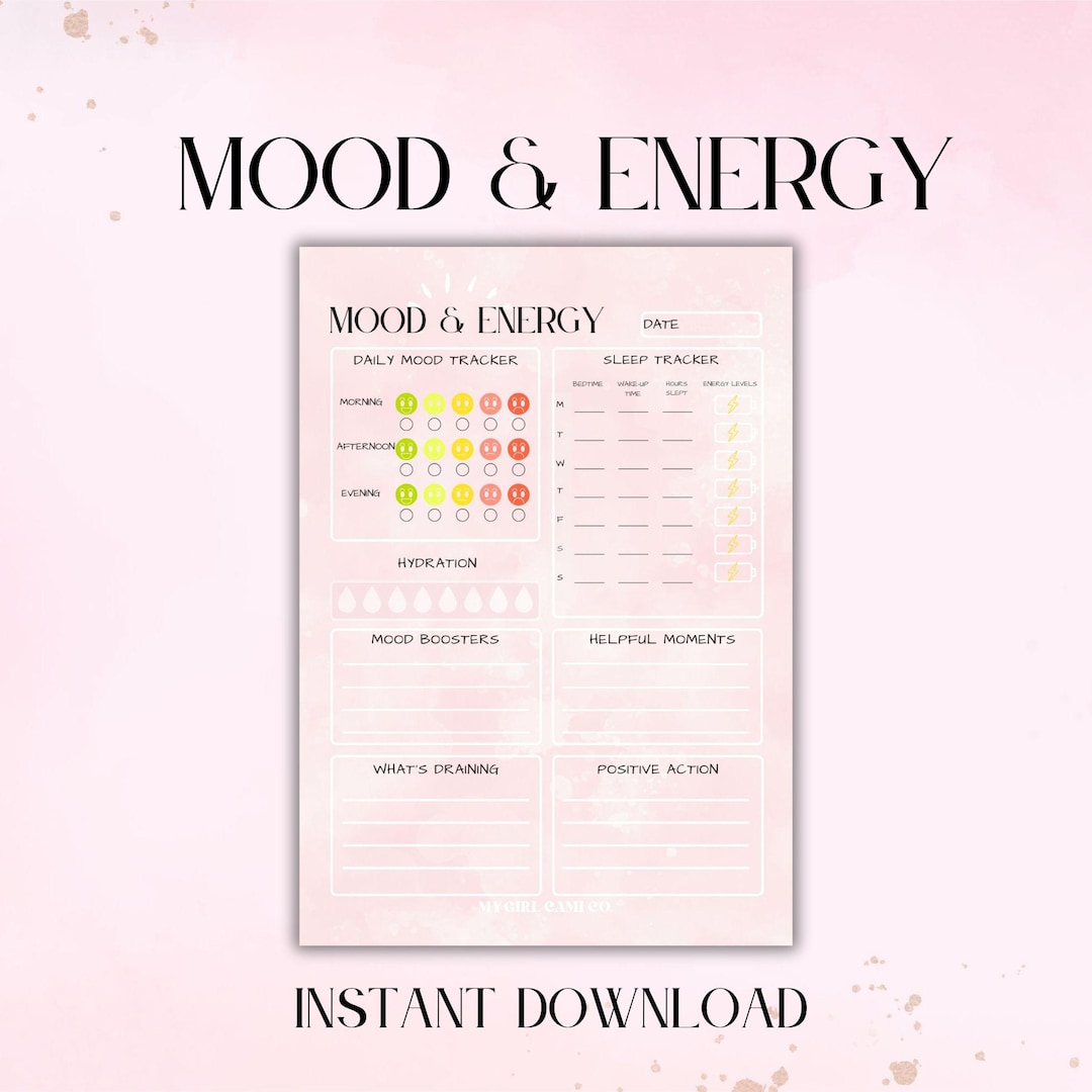 Mood & Energy Tracker | Daily Mood Chart + Sleep Log | Hydration ...