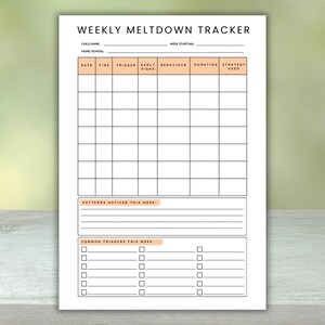 Autism Meltdown Tracker Weekly Behavior Log Printable, SEN Behavior Tracking Sheet, Identify Triggers & Patterns, Special Needs Support