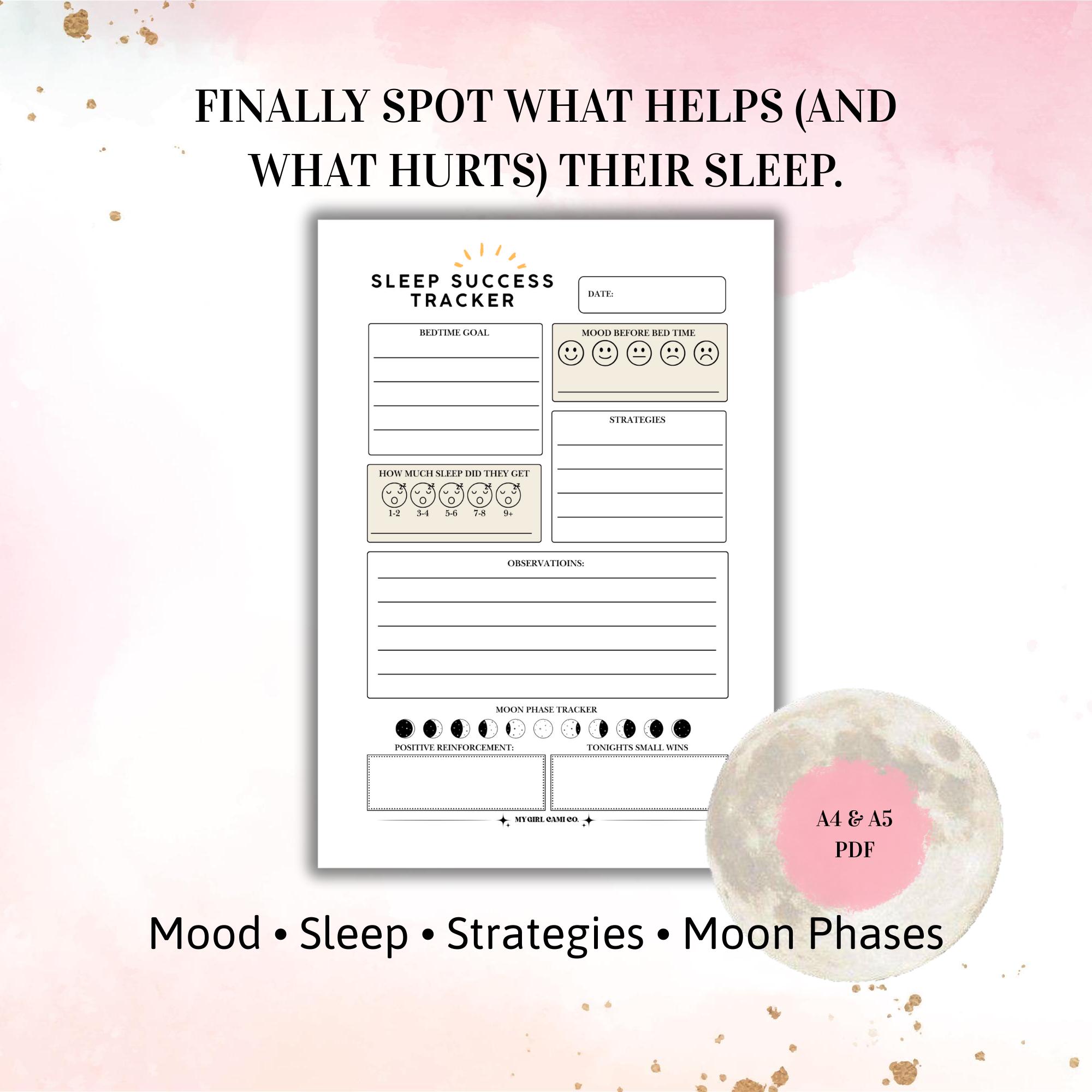 Sleep Routine Tracker Sleep Tracker for Kids With Moon Phases | Sleep Journal | Bedtime ...