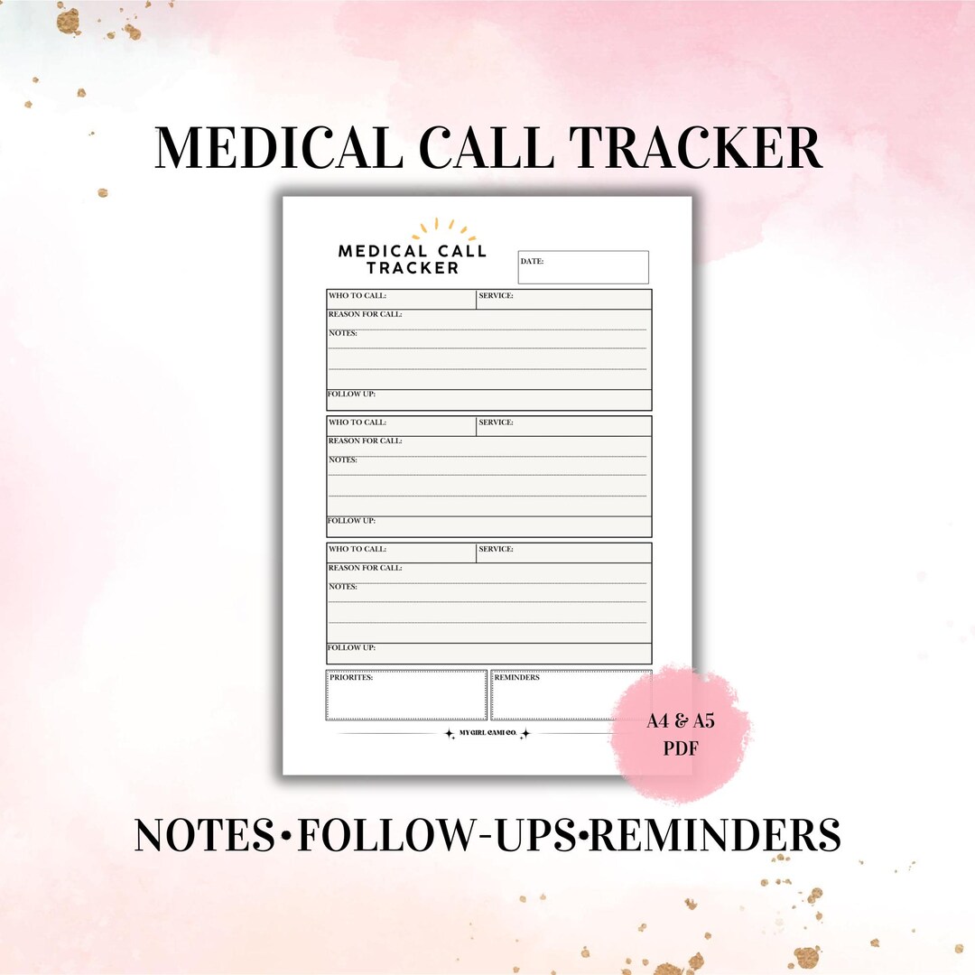 Medical Call Tracker Printable | Doctor & Specialist Call Log ...