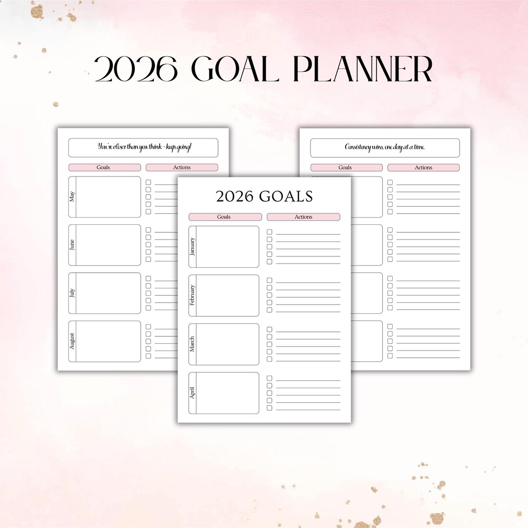 2026 Goals 3 Page Planner Printable | Monthly Goal Setting Worksheet ...