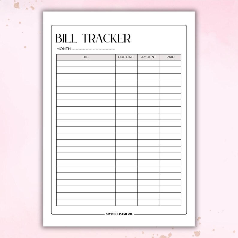 Monthly Bill Tracker Printable A4 | Budget Planner Page With Free ...
