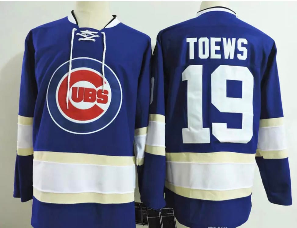 Reworked Chicago Cubs Chicago Blackhawks Custom Jonathan Toews #19 Hockey Jersey Mens, Chicago Cubs Hockey Jersey, Jonathan Toews Jersey