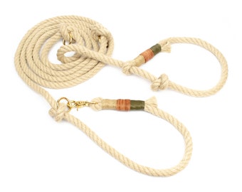 Retrieve rleine HANFY made of natural hemp dew with scissor carabiner in gold, adjustable 2 m to 3 m