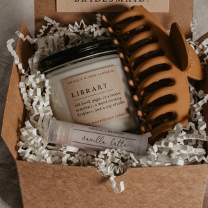 Dark Academia Bridesmaid Proposal Gift Box Literary Candle and Lip Balm and Claw Clip, Woodland Wedding, Will You Be My, Bookish Aesthetic