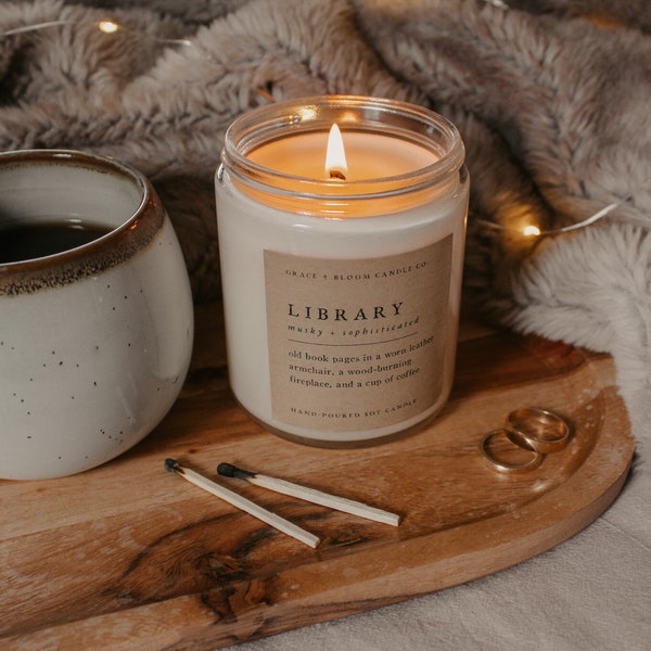 Library | Book Lover Candle, Dark Academia Gift, Literary Candle, Bookish Aesthetic Gift, Book Inspired Soy Candle