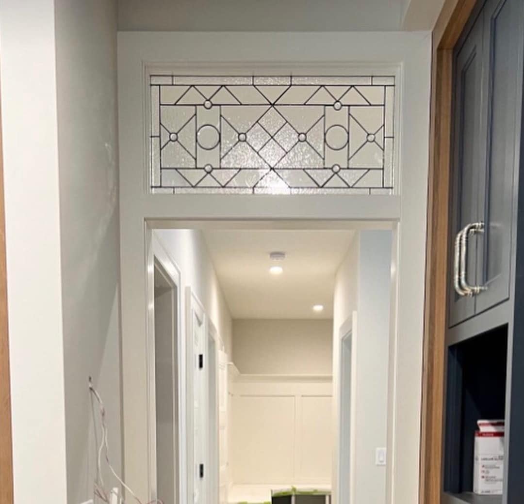 2204 Custom Stained Glass Transom Window in Clear Textures and Beveled