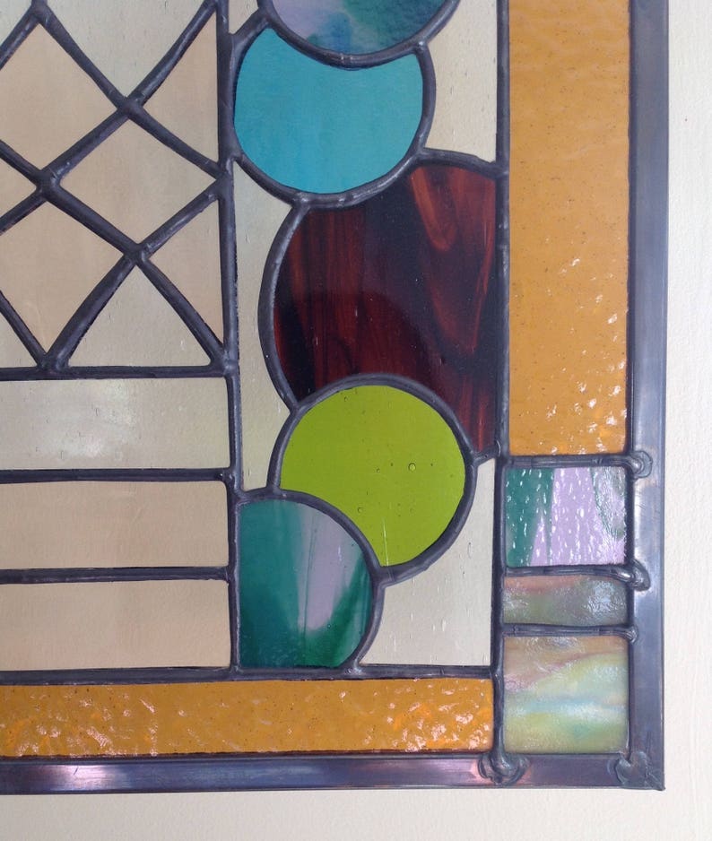 Custom Stained Glass Panel Combining a Traditional Arts and Crafts ...
