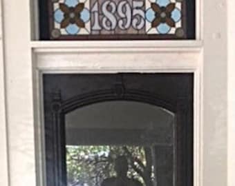 21-04 custom, Victorian inspired stained glass transom window with numbers